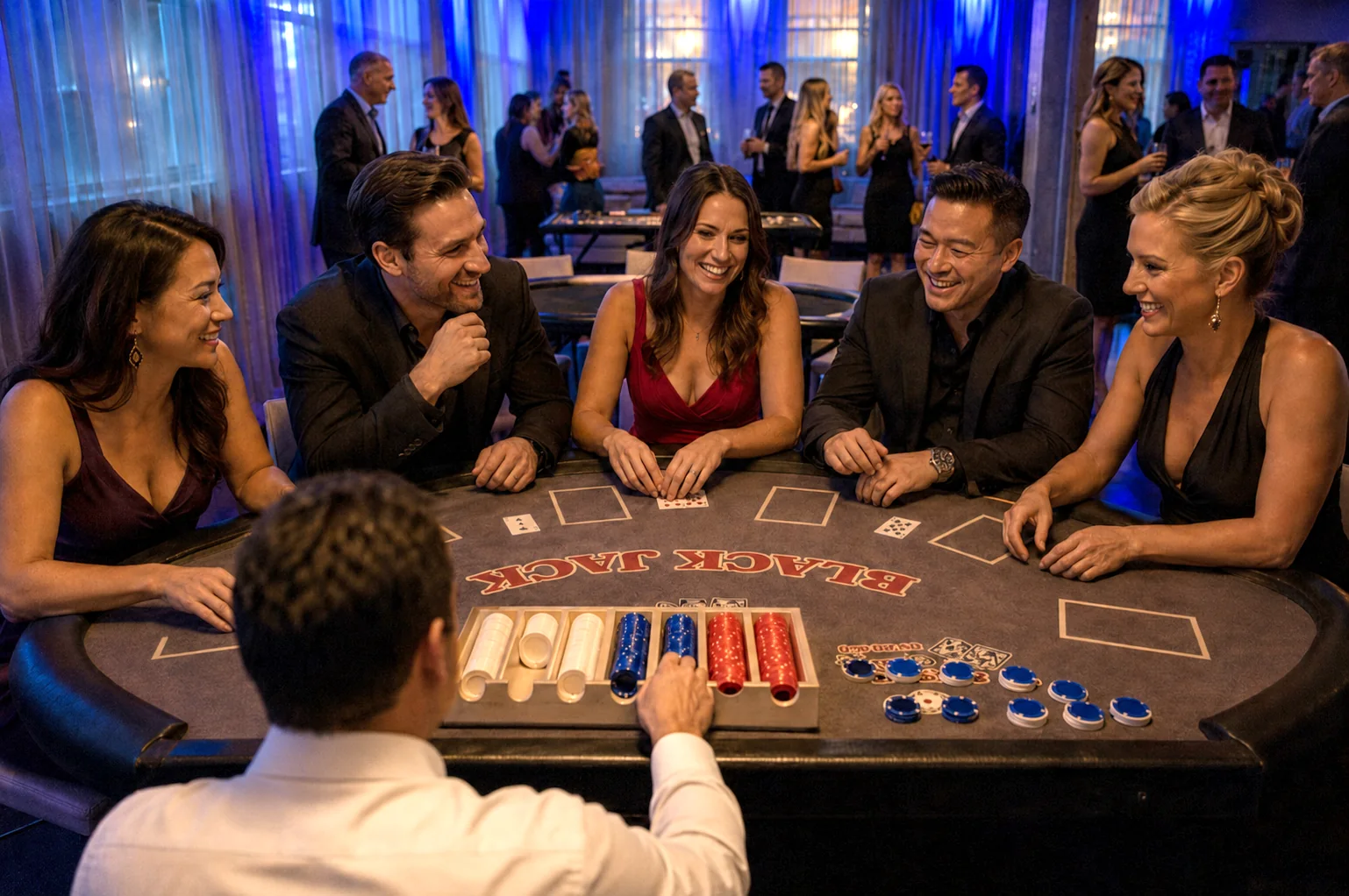 Table de blackjack animée lors d’une soirée corporative